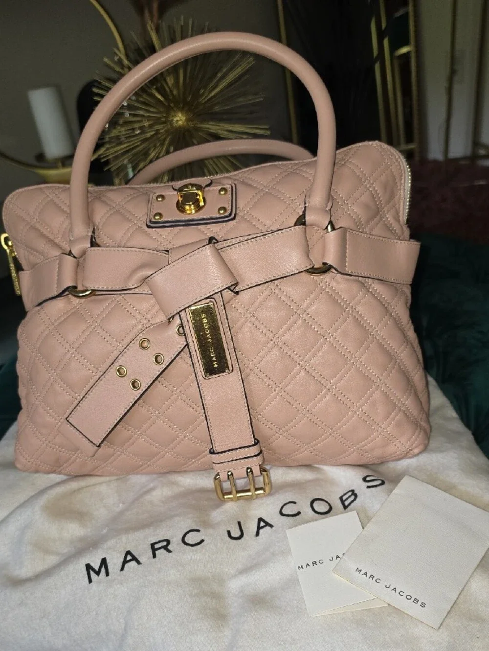 Marc Jacobs Quilted Satchel in Soft Pink with Gold Hardware